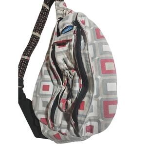 Kavu Original Rope Sling Bag Crossbody Backpack Purse Red Gray Geometric Hiking